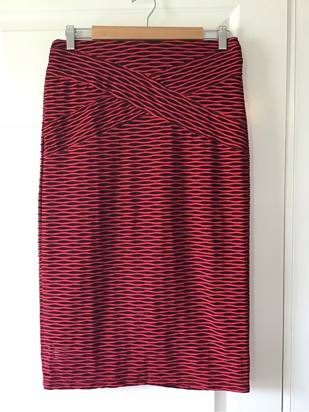 ECI Red and Black Textured Pencil Skirt